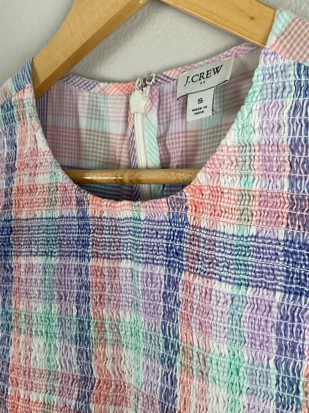 J. Crew Factory Pastel Plaid Smocked Midi Dress | 2 Pockets | Multicolor - Picture 8 of 16